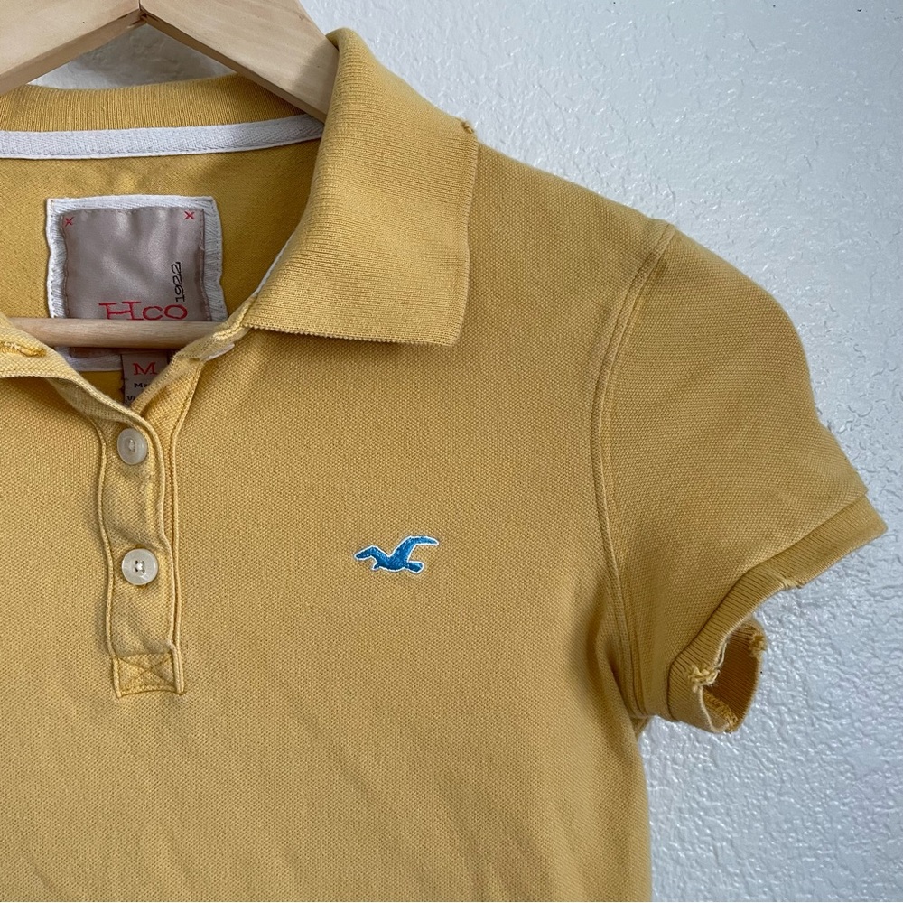 2000’s Hollister Short Sleeve Polo Collared Shirt Mustard Yellow Cotton Y2K M - Picture 3 of 8